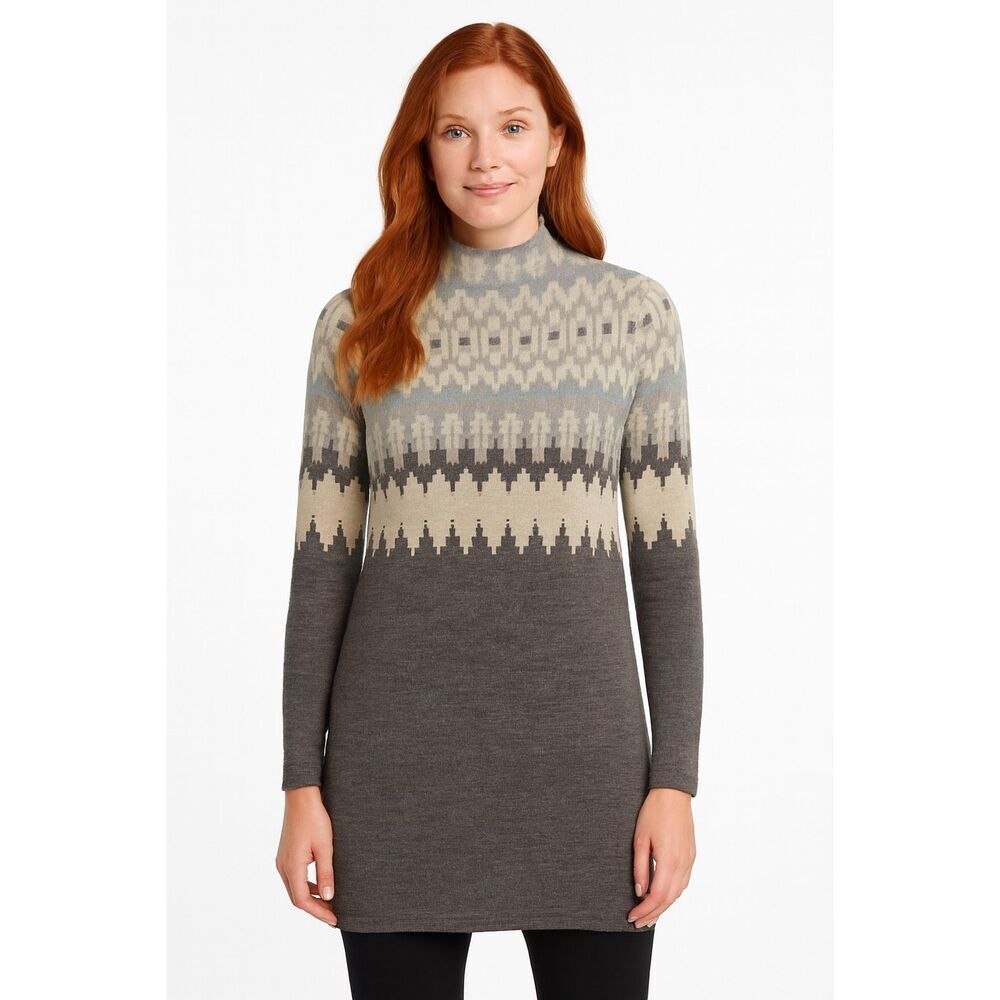Icelandic Design 100% merino wool fairisle mock neck sweater tunic